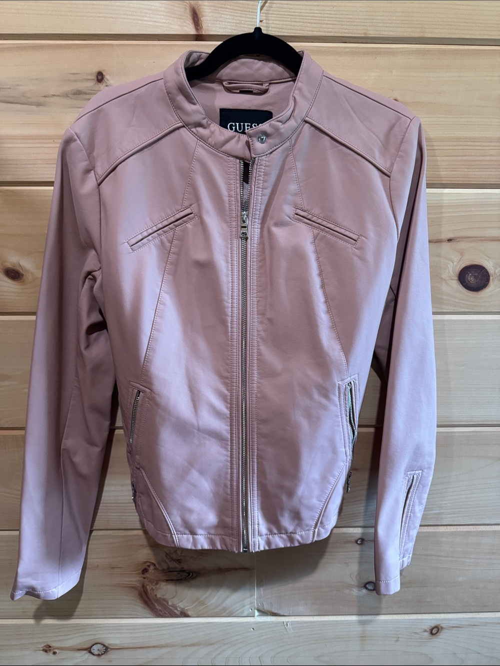GUESS Blush Pink Faux Leather Moto Jacket